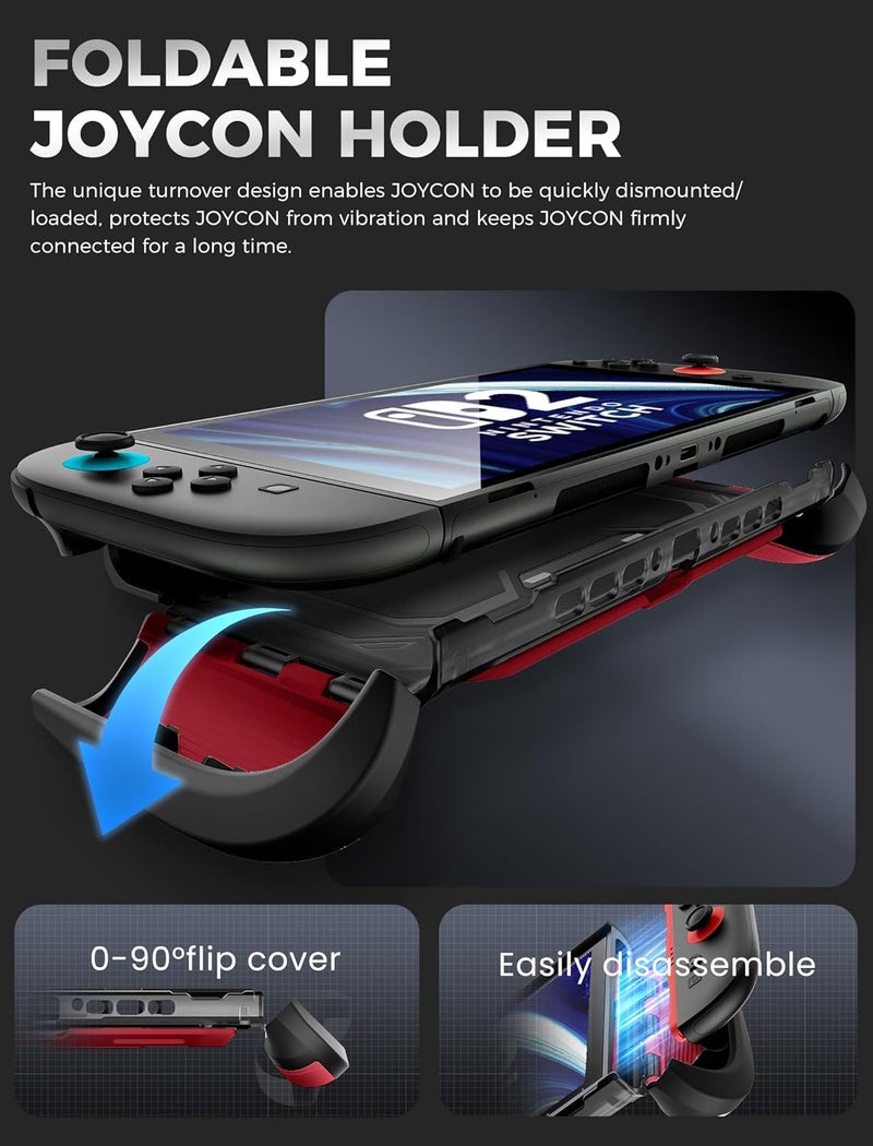 Mumba Dockable for Nintendo Switch 2 Case with Flip Stand, [Titan] Ergonomic Switch 2 Grip Protective Cover Holds 5 Game Cards & 2 TF Cards TPU Accessories and Quick-Release Joy-Con Design (Ruddy) - Image 2